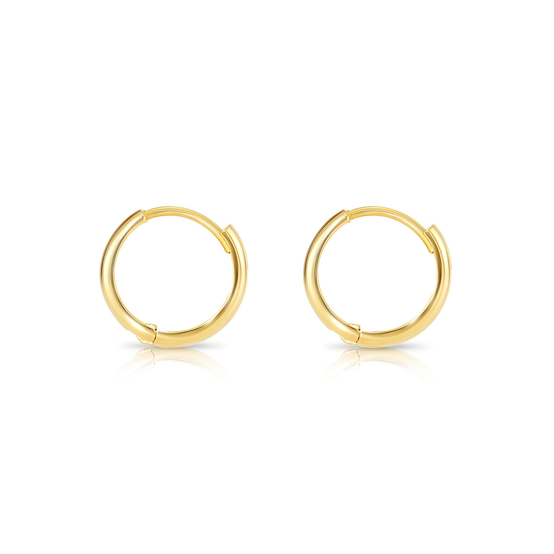 14K Solid Gold Round Huggie Hoops - 13mm