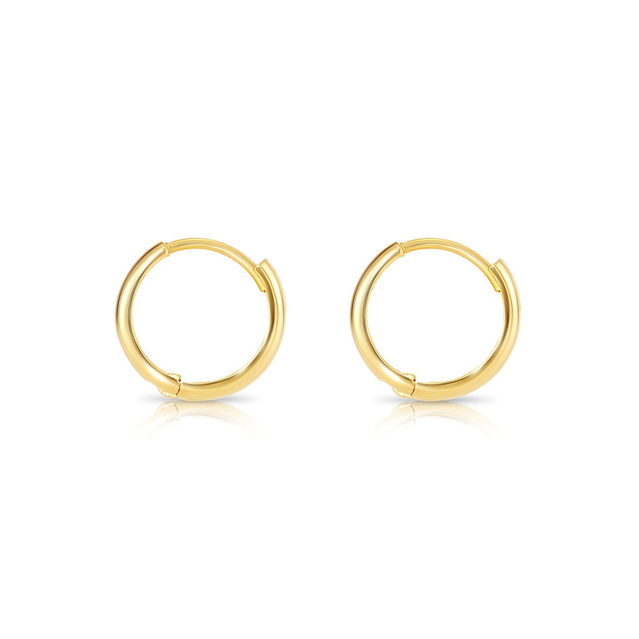 14K Solid Gold Round Huggie Hoops - 13mm