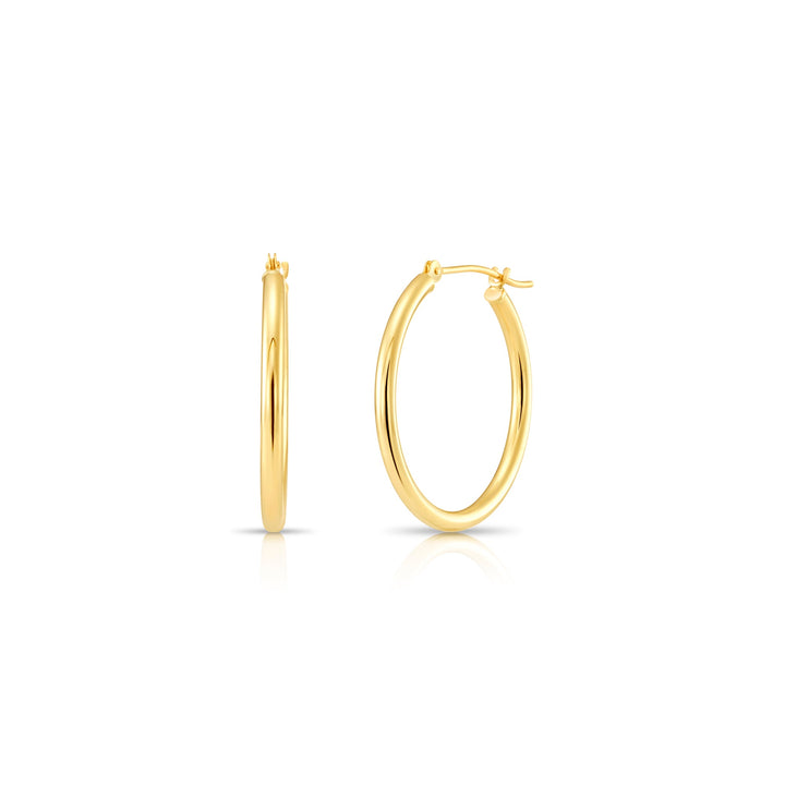 14K Yellow Gold Classic Polished Hoop Earrings - 2MM MADE IN USA