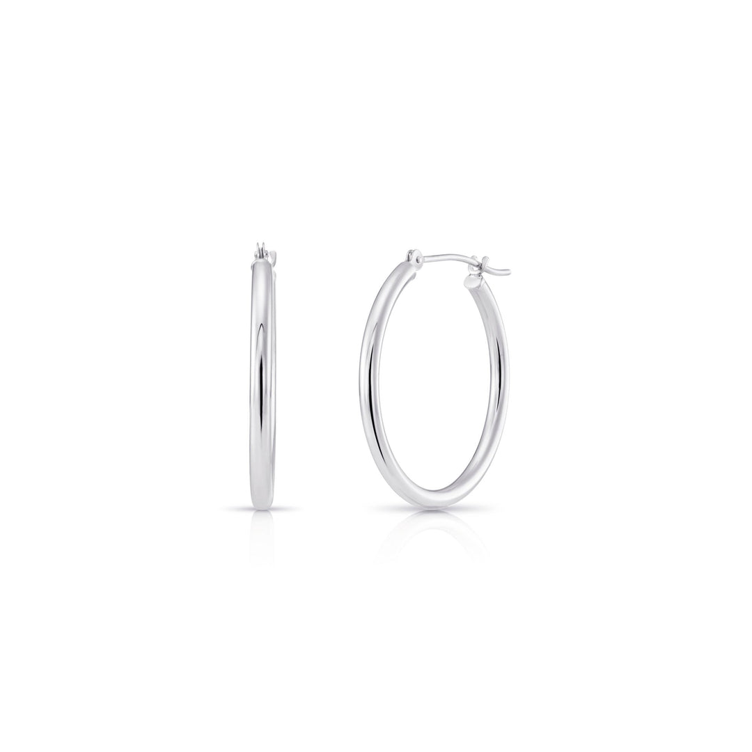 14k White Gold Classic Polished Hoop Earrings - 2MM