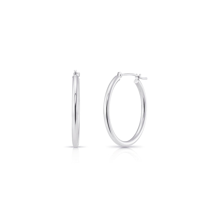 14k White Gold Classic Polished Hoop Earrings - 2MM