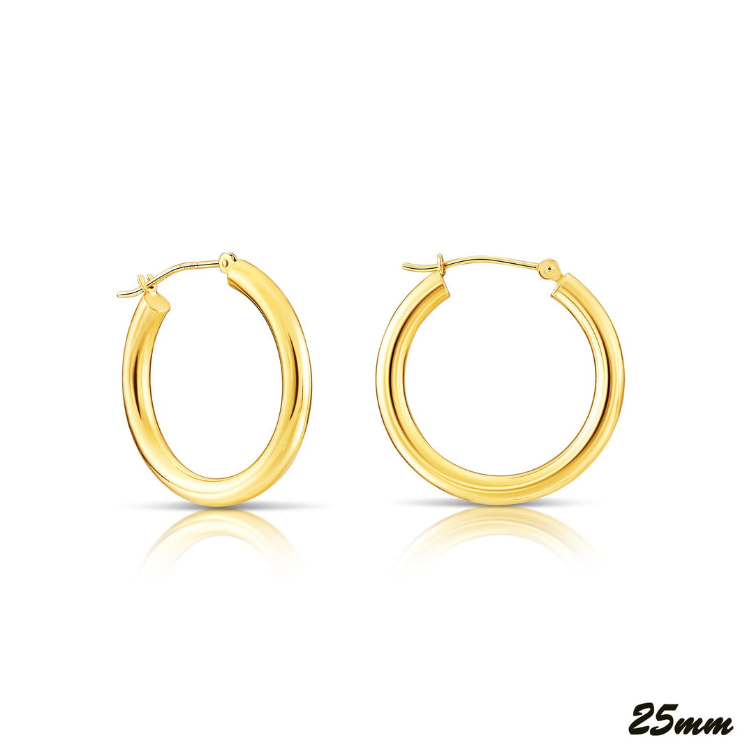 14K Yellow Gold Polished Hoops - 3MM Tube