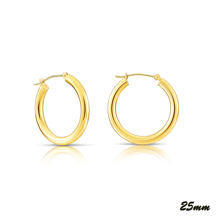 14K Yellow Gold Polished Hoops - 3MM Tube