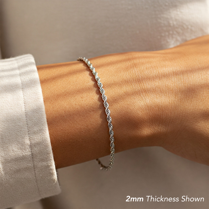 925 Solid Sterling Silver Rope Bracelet