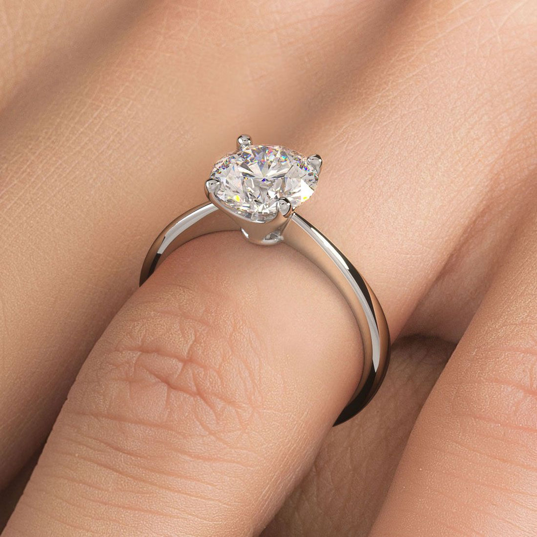 4 Prong Head for Round Cut Center, Tapered Shank, Solitaire Engagement Ring Setting in Platinum