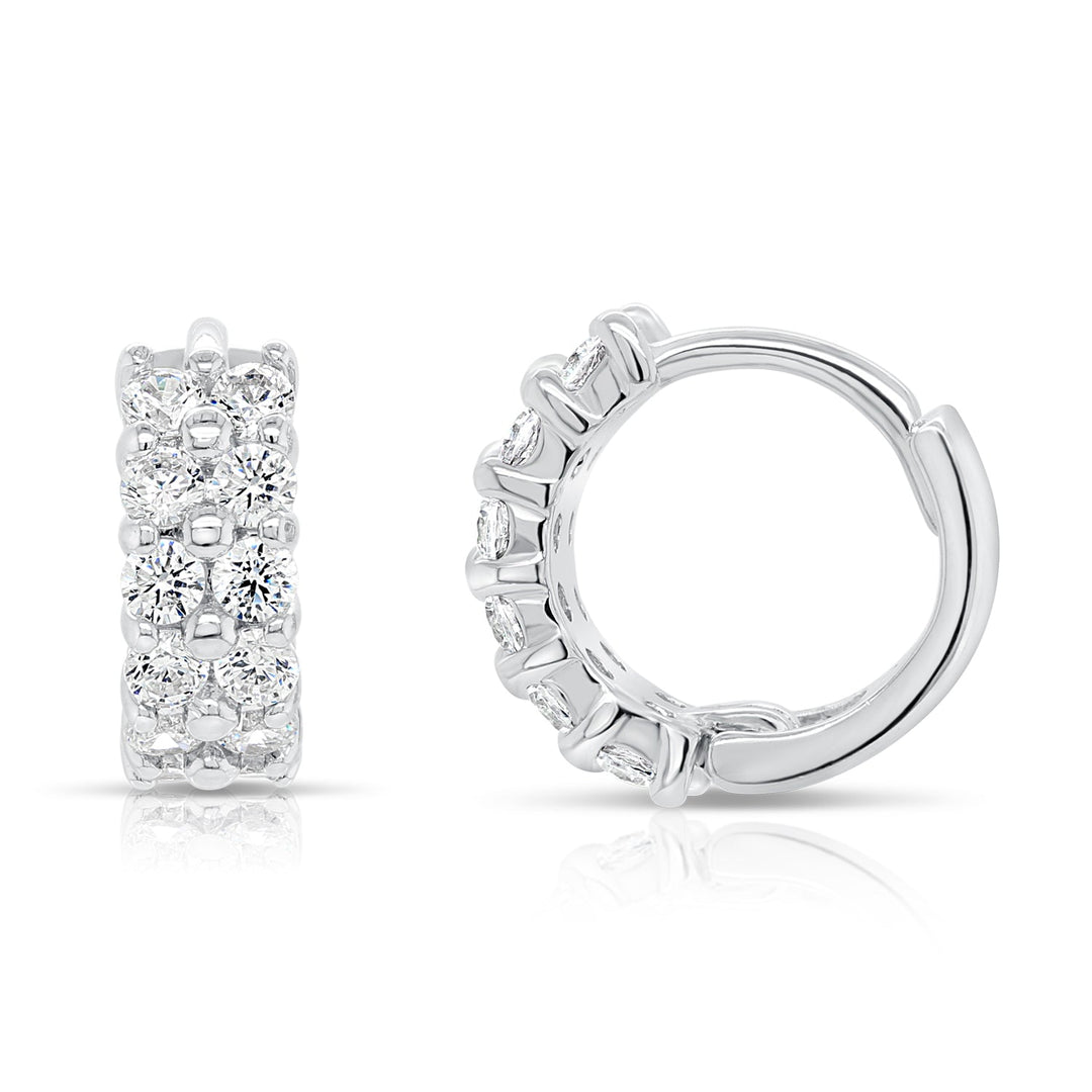 925 Sterling Silver Double Row Cubic Zirconia Huggie Hoop Earrings