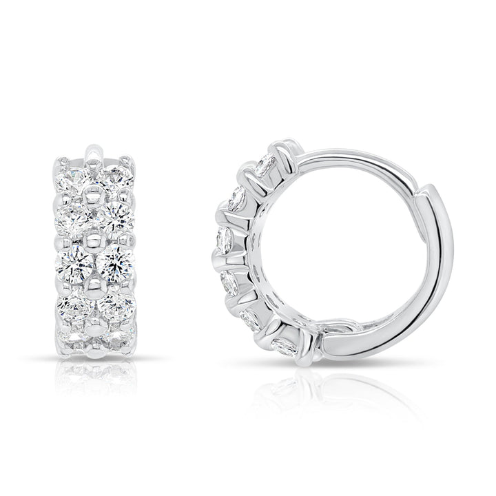 925 Sterling Silver Double Row Cubic Zirconia Huggie Hoop Earrings