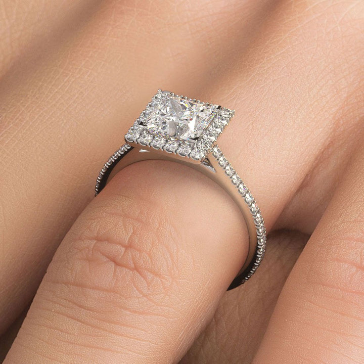 Princess Cut Micropavé Halo Diamond Engagement Ring Setting (0.40ctw) in 18k White Gold