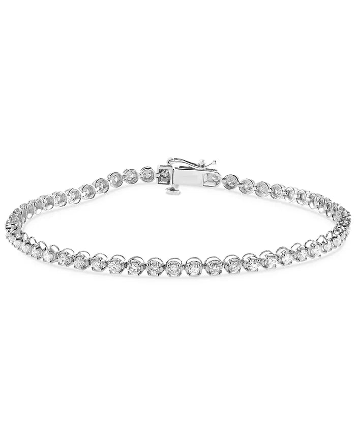 14K White Gold 4 Prong Round CVD Lab Diamond Tennis Bracelet - 1.20 Cts