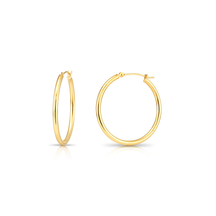 14K Yellow Gold Classic Polished Hoop Earrings - 2MM MADE IN USA