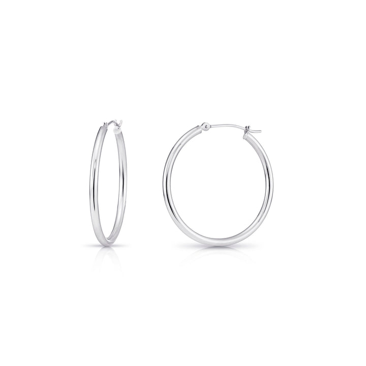 14k White Gold Classic Polished Hoop Earrings - 2MM