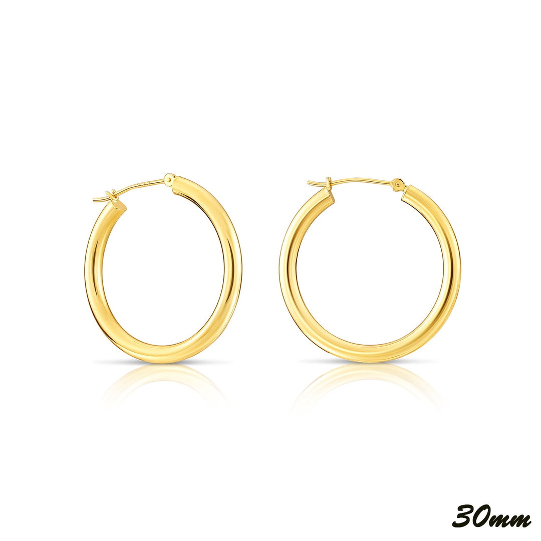 14K Yellow Gold Polished Hoops - 3MM Tube