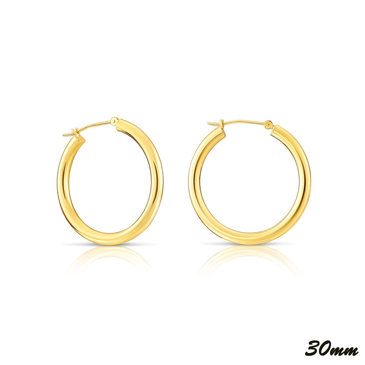 14K Yellow Gold Polished Hoops - 3MM Tube