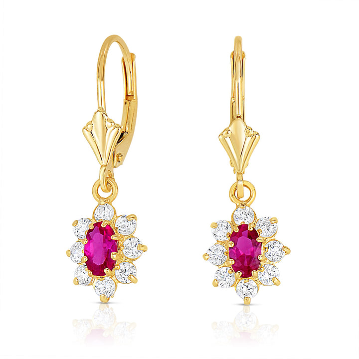 14k Yellow Gold Cubic Zirconia Birthstone Dangle Flower Earrings, Leverback