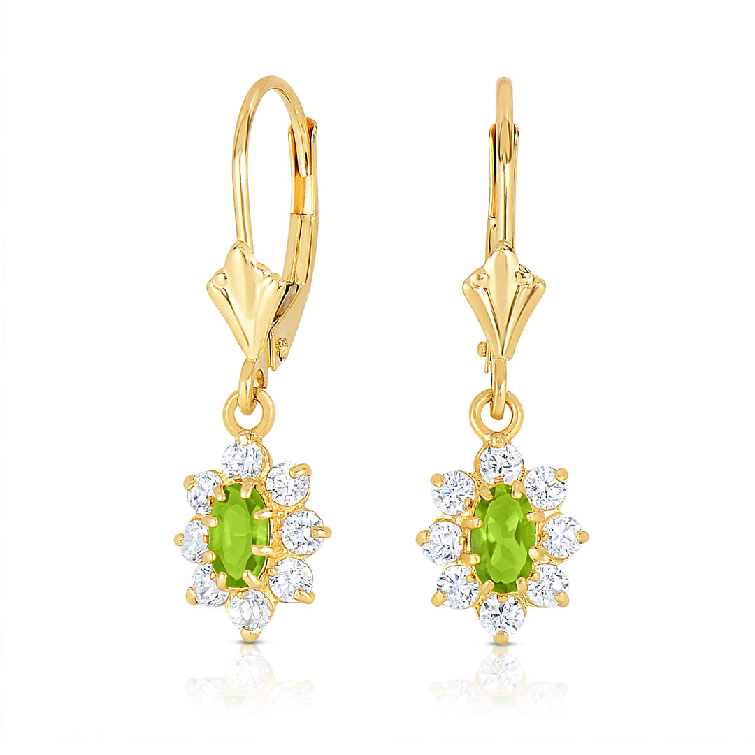 14k Yellow Gold Cubic Zirconia Birthstone Dangle Flower Earrings, Leverback
