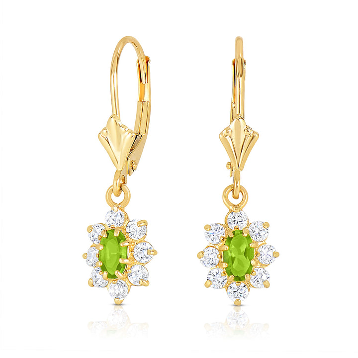 14k Yellow Gold Cubic Zirconia Birthstone Dangle Flower Earrings, Leverback