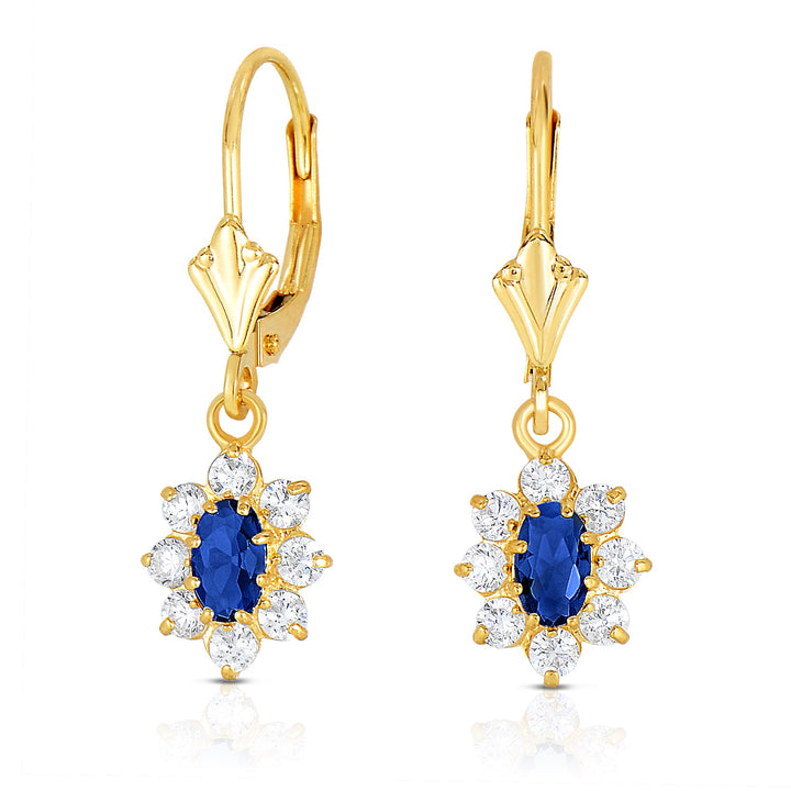 14k Yellow Gold Cubic Zirconia Birthstone Dangle Flower Earrings, Leverback