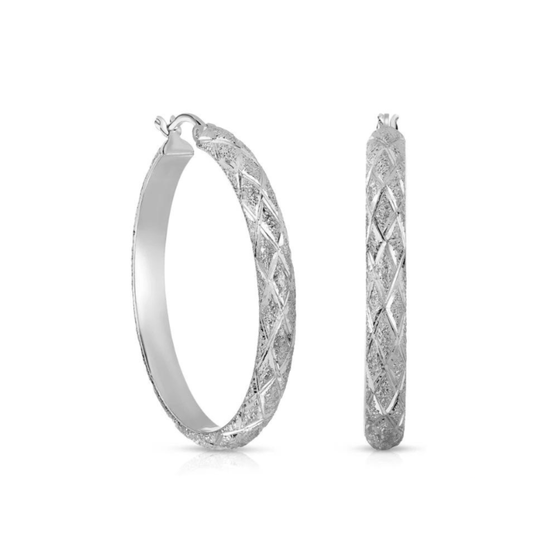 925 Sterling Silver Diamond Cut Round Hoops