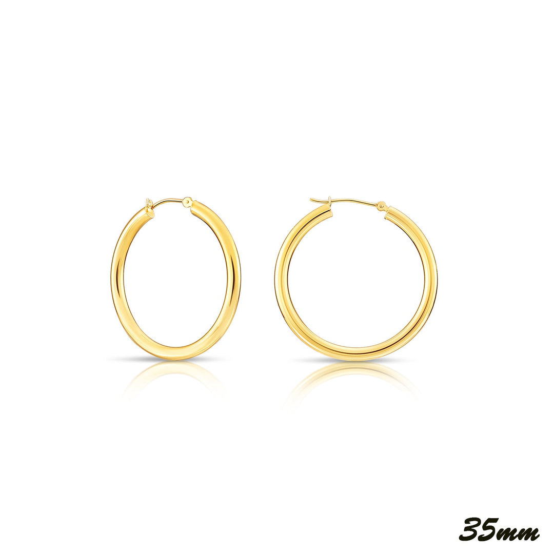 14K Yellow Gold Polished Hoops - 3MM Tube