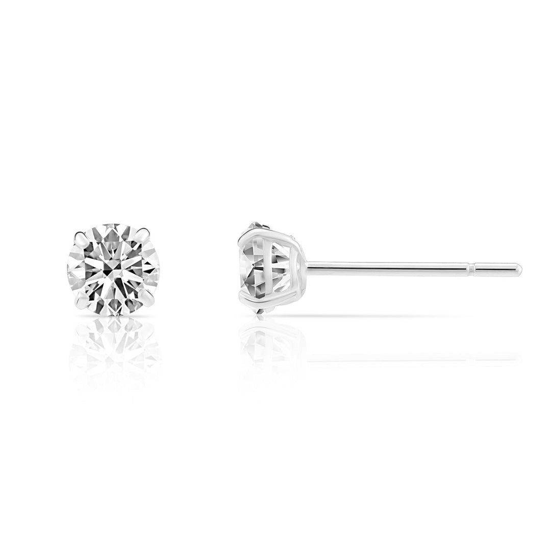 10k White Gold Solitaire Round Cubic Zirconia Stud Earrings Pushbacks