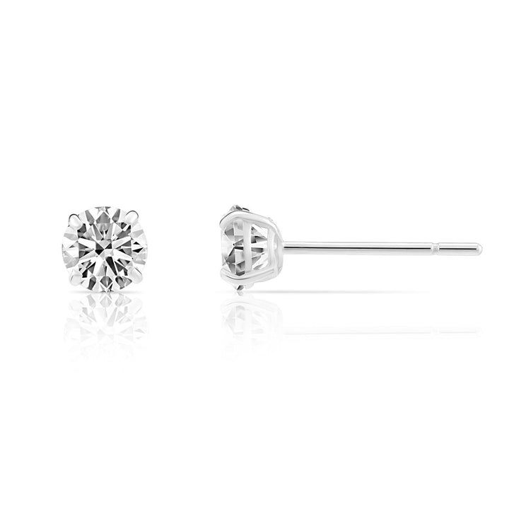 10k White Gold Solitaire Round Cubic Zirconia Stud Earrings Pushbacks
