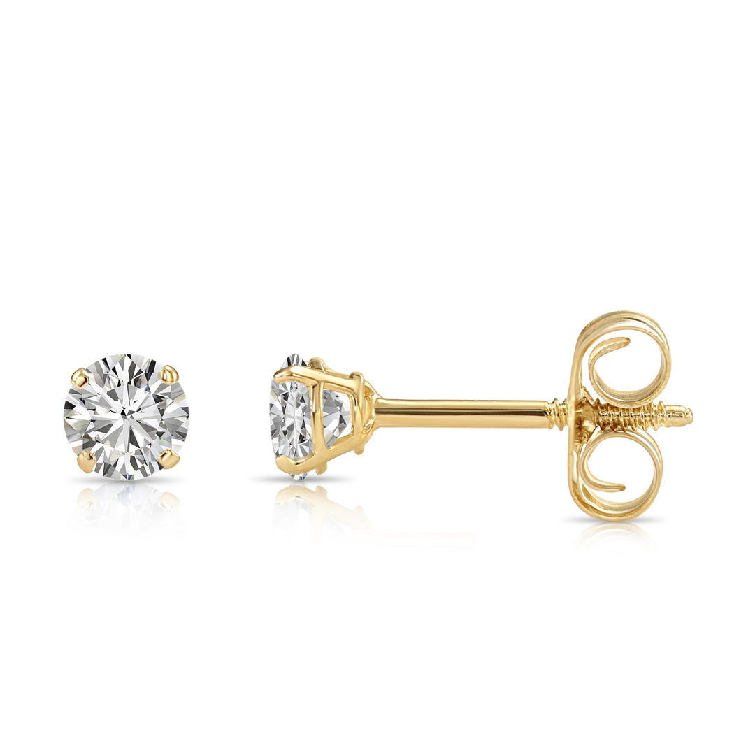 14k Yellow Gold Solitaire Cubic Zirconia Stud Earrings with Push-on / Screw-off