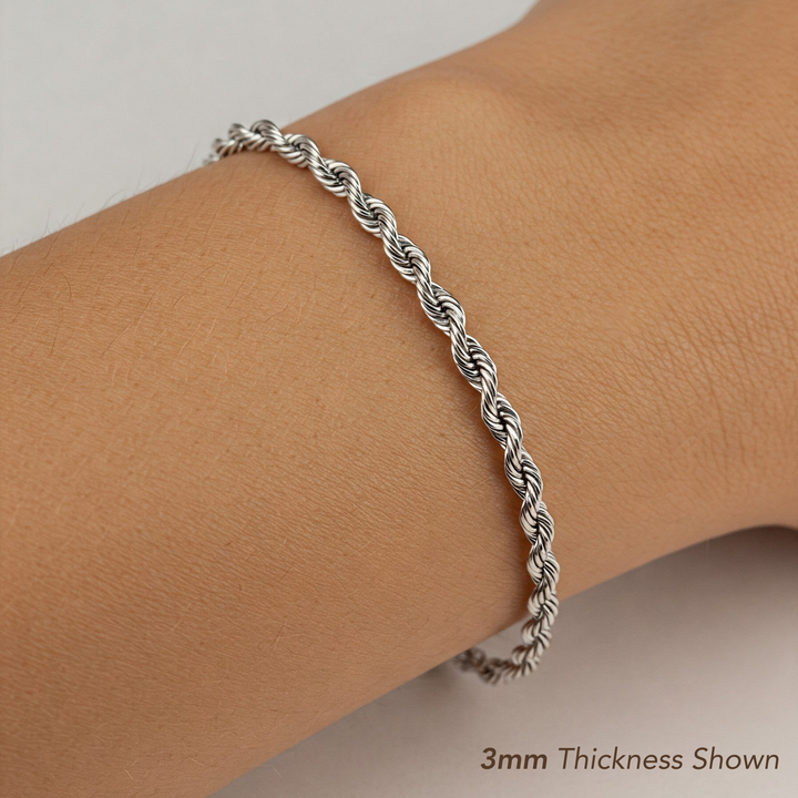 925 Solid Sterling Silver Rope Bracelet