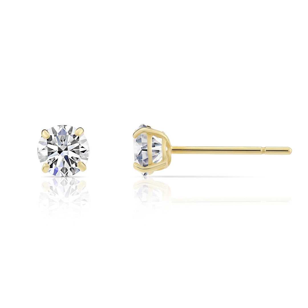 10K Yellow Gold Solitaire Round Cubic Zirconia Stud Earrings Pushbacks
