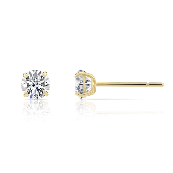 10K Yellow Gold Solitaire Round Cubic Zirconia Stud Earrings Pushbacks