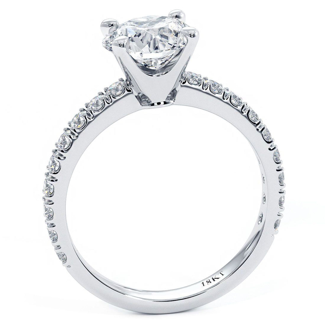 Round Brilliant Micro Prong Set Diamond Engagement Ring Setting (0.57ctw) in 18k White Gold