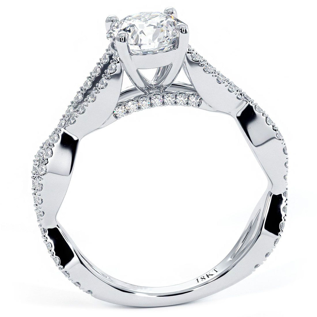 Round Brilliant Infinity Twist Cathedral Diamond Engagement Ring Setting (0.50ctw) in 18k White Gold