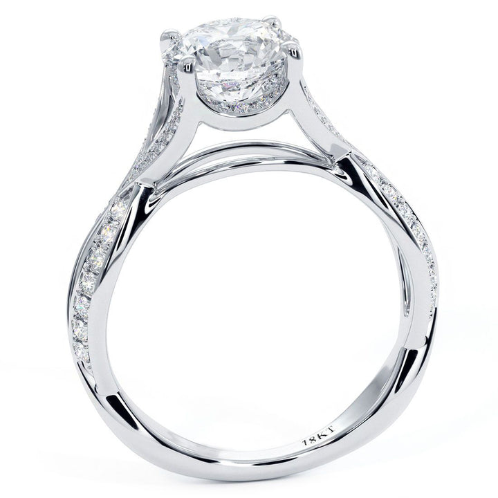 Cathedral Infinity Twist Micropave Diamond Shank, Engagement Ring Setting (0.42ctw) in 18k White Gold