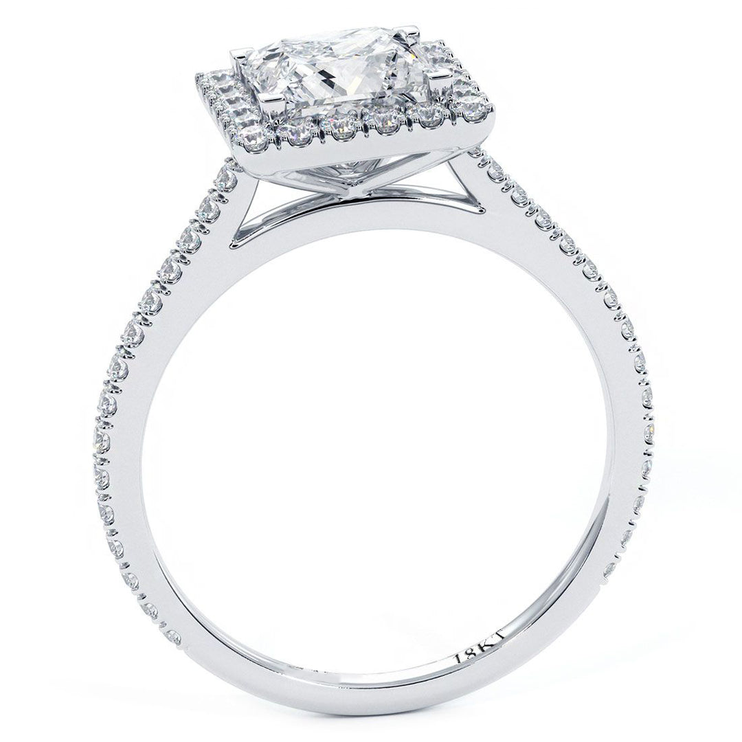 Princess Cut Micropavé Halo Diamond Engagement Ring Setting (0.40ctw) in 18k White Gold