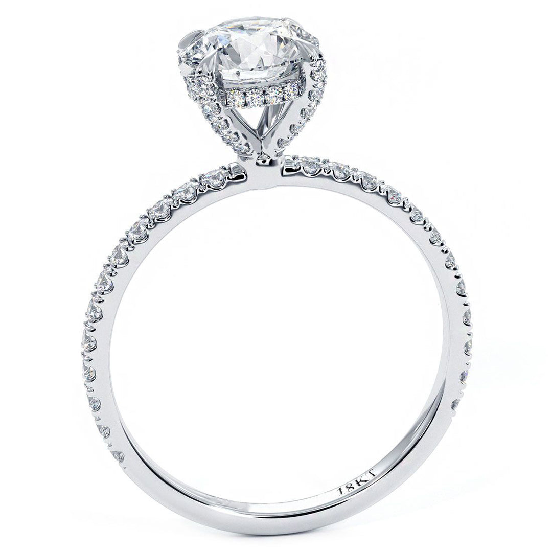 Round Hidden Halo Basket Head Brilliant Petite Micropavé Eagle Prongs Diamond Engagement Ring Setting (0.36ctw) in 18k White Gold