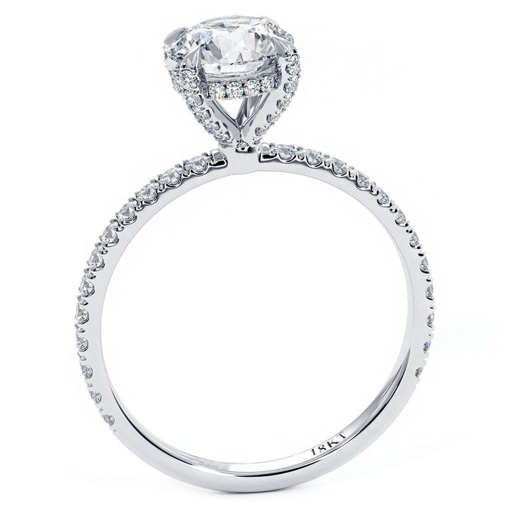 Round Hidden Halo Basket Head Brilliant Petite Micropavé Eagle Prongs Diamond Engagement Ring Setting (0.36ctw) in 18k White Gold