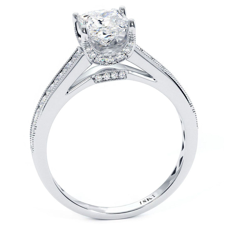 Princess Cut Cathedral Milgrain Channel Set Diamond Engagement Ring Setting (0.70ctw) in 18k White Gold