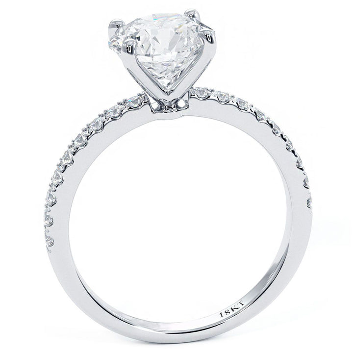 4 Prong Head, Petite Micropave Diamond Shank, Engagement Ring Setting (0.30ctw) in 18k White Gold