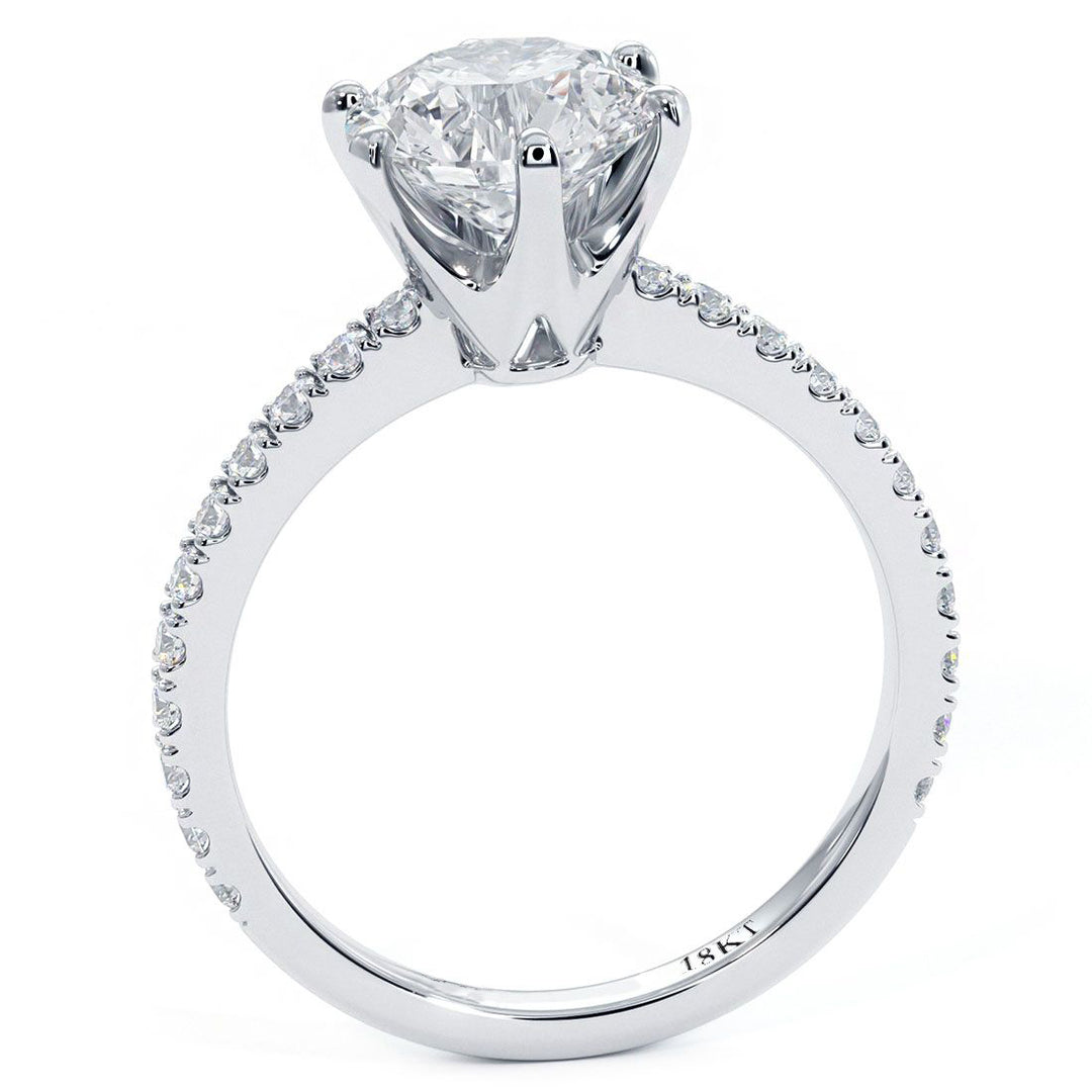 6 Prong Head, Micropave Diamond Shank, Engagement Ring Setting (0.41ctw) in 18k White Gold