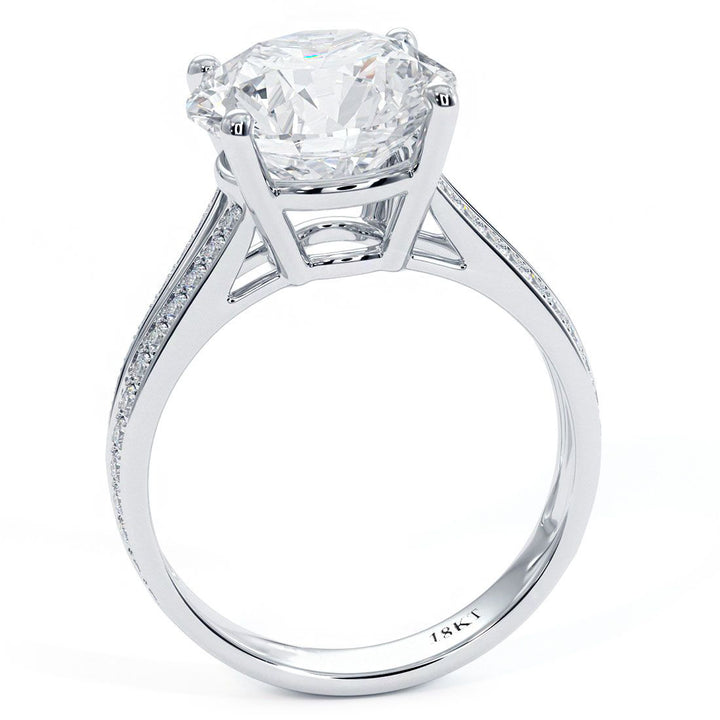 Round Basket Head, Micropave Diamond Split Shank, Engagement Ring Setting (0.45ctw) in 18k White Gold
