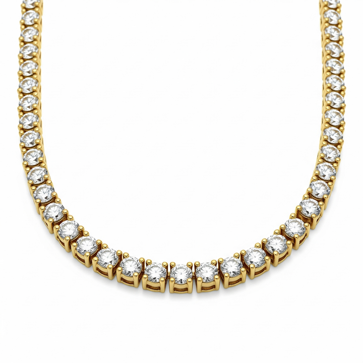 16.61 CT 14K Yellow Gold Lab Diamond Tennis Chain Necklace - Handmade - Custom Order
