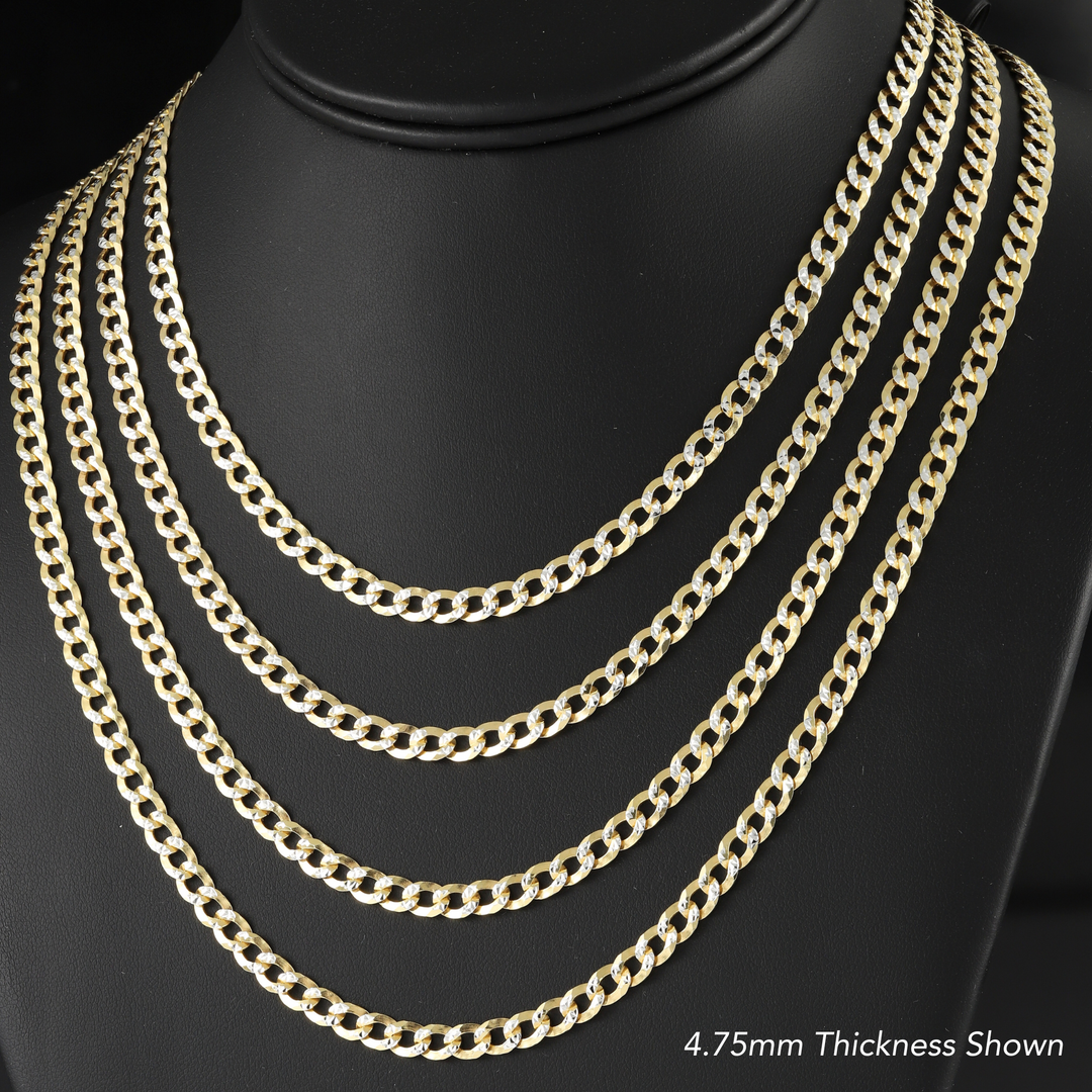 925 Sterling Silver Two Tone Diamond-Cut Curb Chain & Bracelet