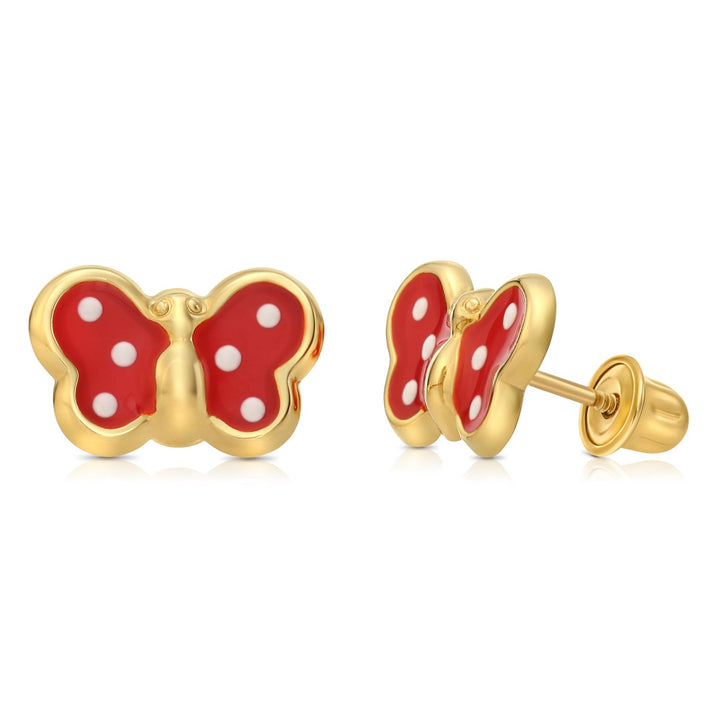 14K Yellow Gold Butterfly Enamel Stud Earrings - Screwbacks (L)