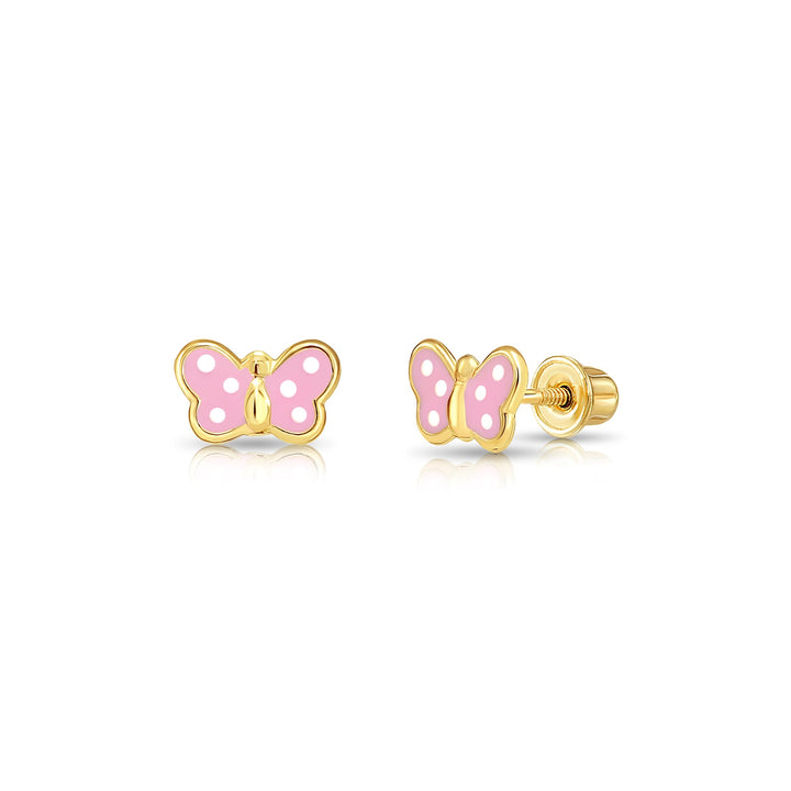 14k Yellow Gold Butterfly Enamel Stud Earrings - Screwbacks (S)