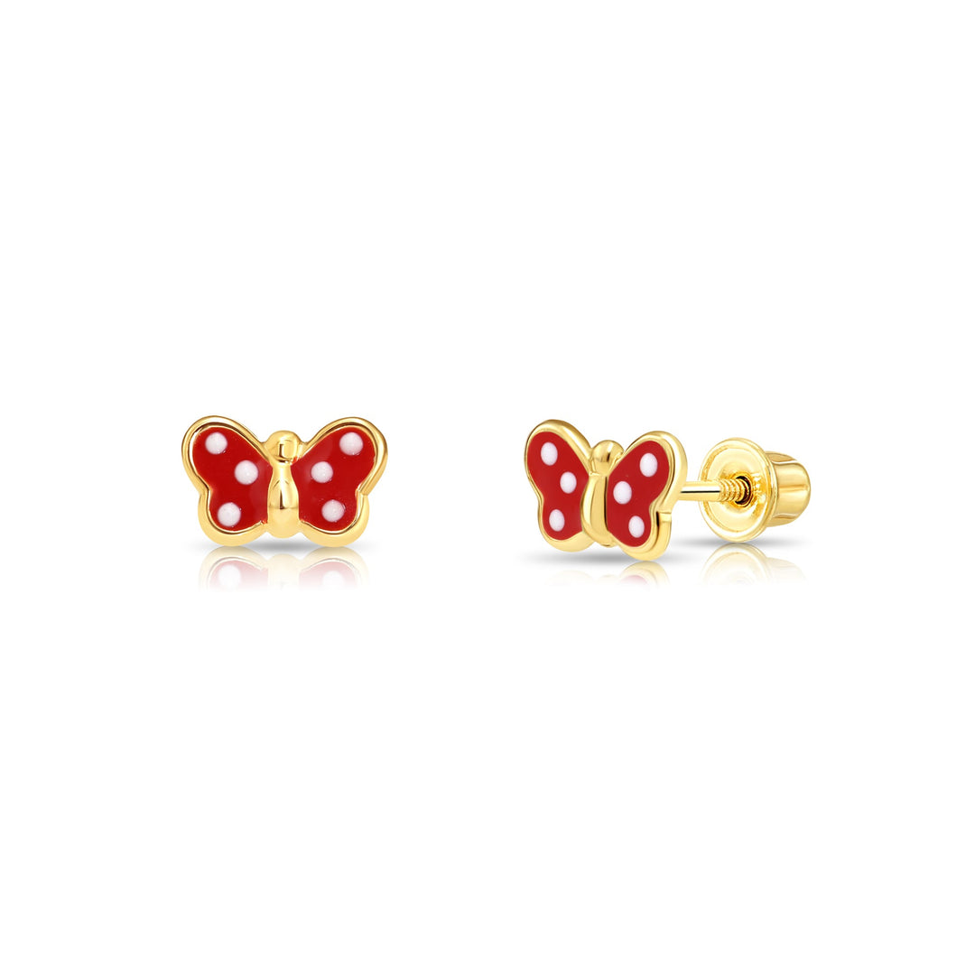 14k Yellow Gold Butterfly Enamel Stud Earrings - Screwbacks (S)
