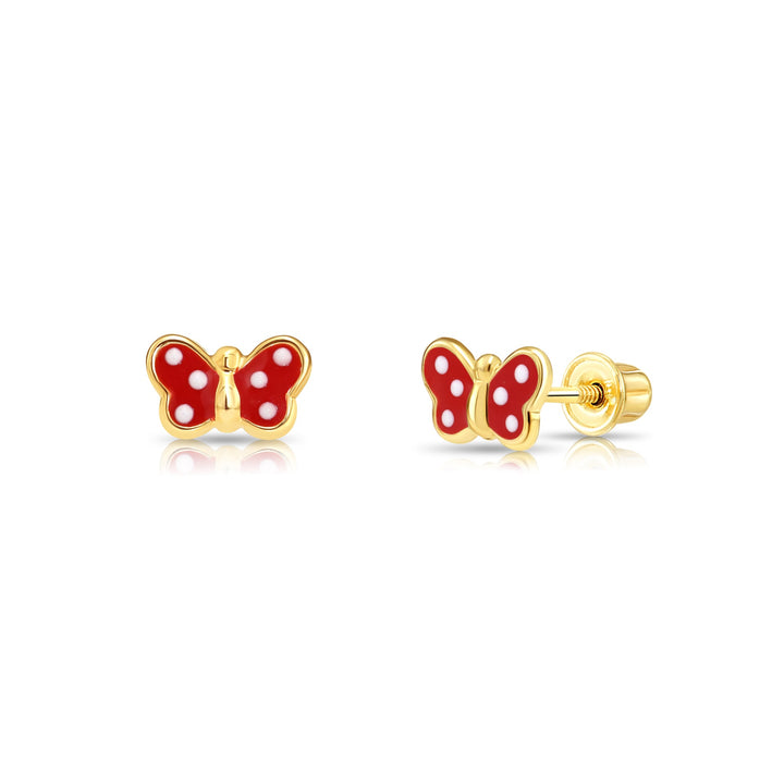 14k Yellow Gold Butterfly Enamel Stud Earrings - Screwbacks (S)