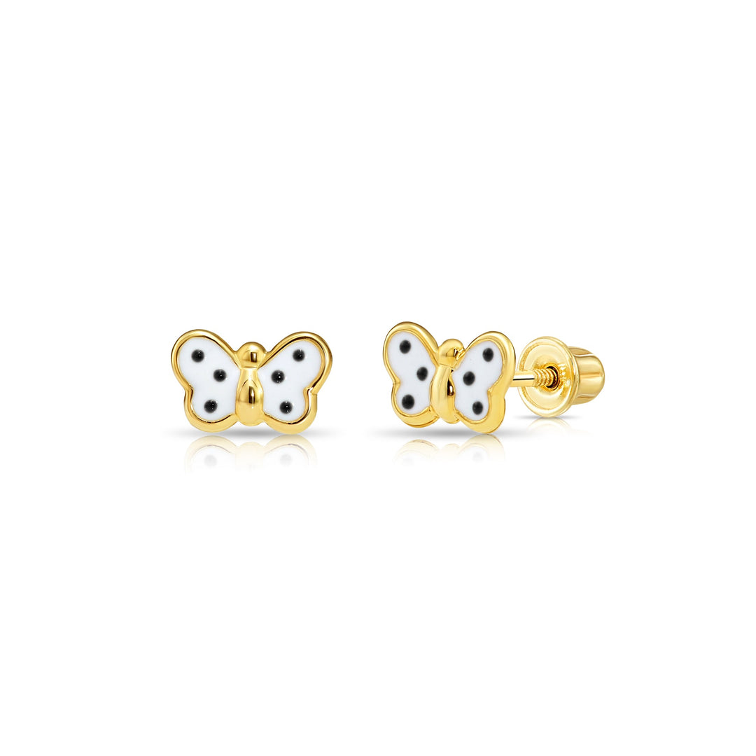 14k Yellow Gold Butterfly Enamel Stud Earrings - Screwbacks (S)