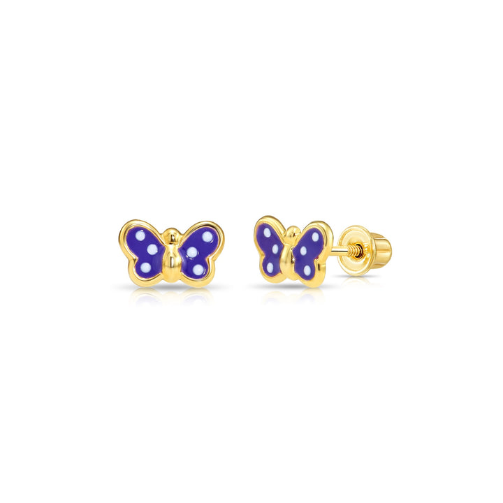 14k Yellow Gold Butterfly Enamel Stud Earrings - Screwbacks (S)