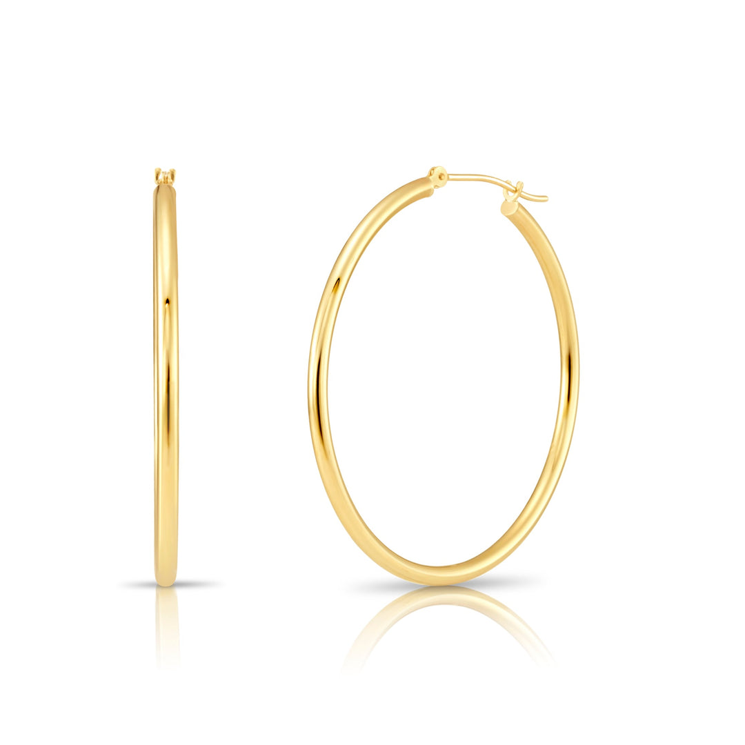 14K Yellow Gold Classic Polished Hoop Earrings - 2MM MADE IN USA