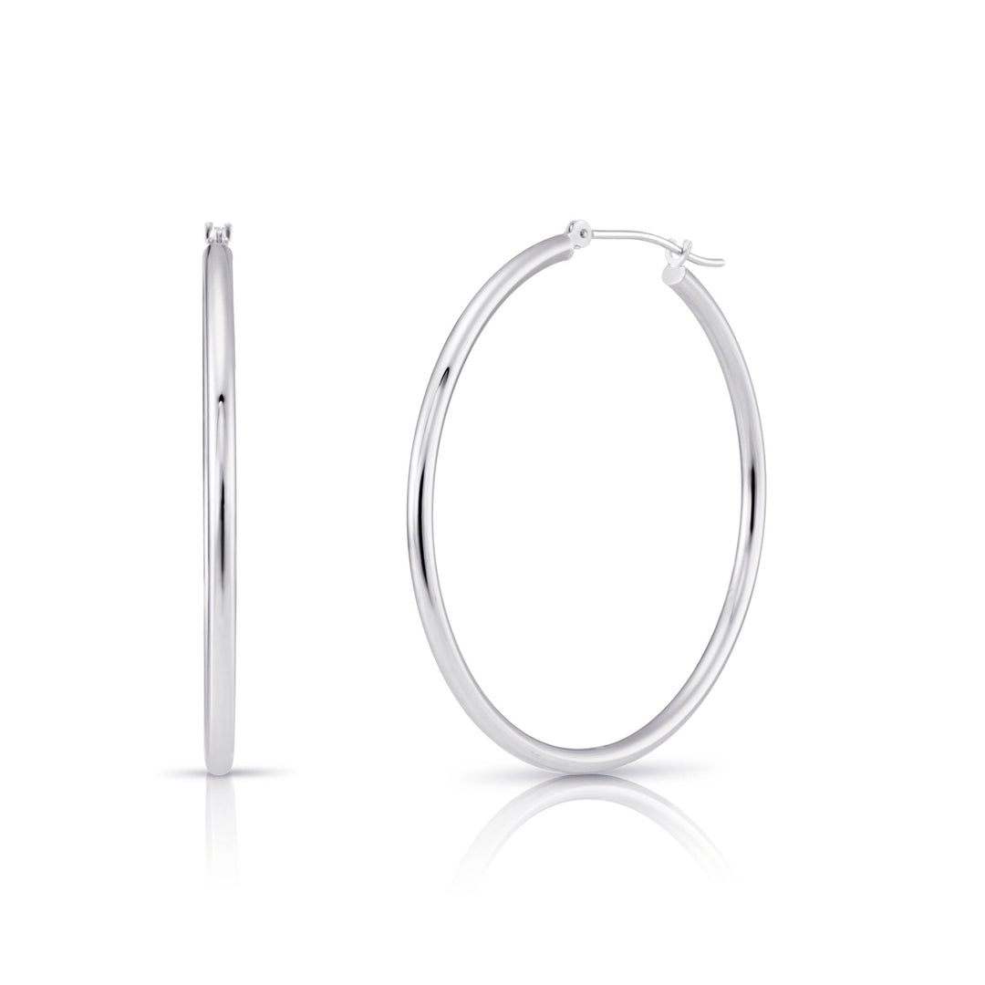 14k White Gold Classic Polished Hoop Earrings - 2MM