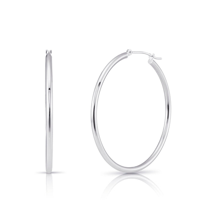 14k White Gold Classic Polished Hoop Earrings - 2MM